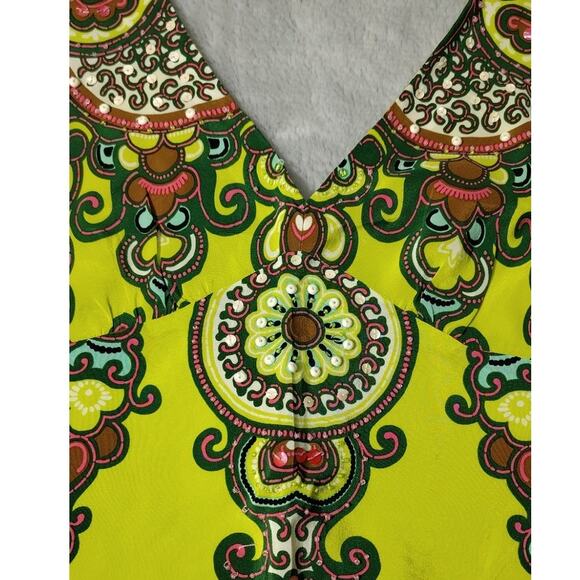 Nanette Lepore Shirt Womens Size 4 Vintage Silk Beaded Green Halter Top BOHO - Picture 7 of 8
